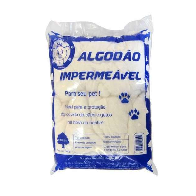 Algodão Hidrófobo Impermeável 500g - Para Banho & Tosa - Protege o Ouvido do Pet