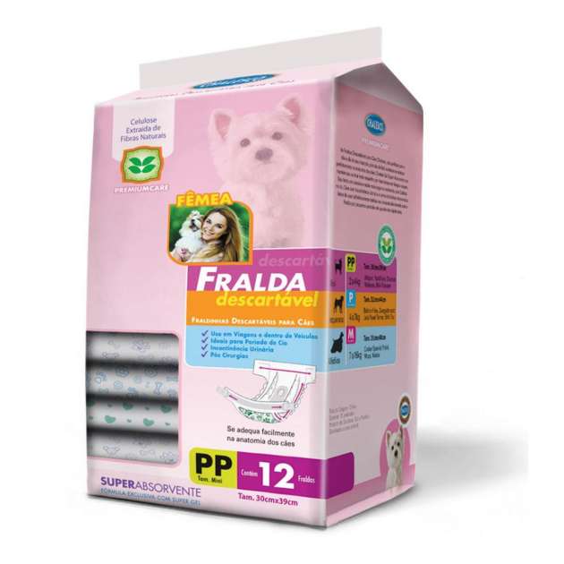 Fraldas Descartáveis para Cães PP com 12 unidades