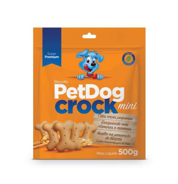 Biscoito Pet Dog Crock Mini Raças Pequenas, Petisco para Cachorro, 500g