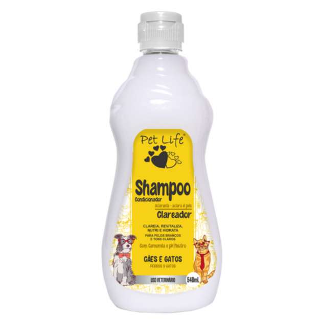 Shampoo Condicionar Pet Life Clareador 540ml - Pelos Brancos e Tons Claros